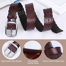 Load image into Gallery viewer, JASGOOD Women’s Hollow Flower Leather Belt for Jeans Pants Wide Belt for Ladies (Suitable for pant size 37-44 Inch, 24-brown)