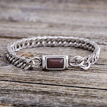 Load image into Gallery viewer, Steve Madden Men's Red Simulated Tiger's Eye Square Accent Franco Chain Bracelet in Stainless Steel, Silver-Tone, One Size
