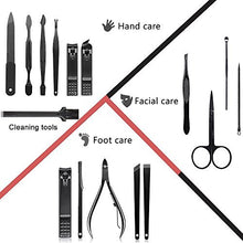 Load image into Gallery viewer, Mens Manicure Set - Mifine 16 In 1 Stainless Steel Professional Pedicure Kit Nail Scissors Grooming Kit with Black Leather Travel Case Second Generation(Red)