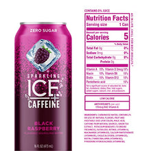 Load image into Gallery viewer, Sparkling Ice +Caffeine Black Raspberry Sparkling Water, with Antioxidants and Vitamins, Zero Sugar, 16 fl oz Cans (Pack of 12)