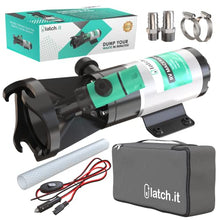 Load image into Gallery viewer, LATCH.IT RV Macerator Pump | 12V Quick-Release Macerator Pump for RV | RV Waste Pump Macerator w/All Fittings, Hoses & Clamps You’ll Need | Portable RV Pump | Dump 12-15 Gallons of Waste per Minute!
