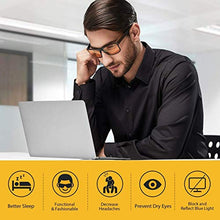 Load image into Gallery viewer, Quntis Blue Light Blocking Glasses, Blue Light Shield Computer Reading & Gaming Glasses for Men Women Anti Glare UV Digital Eyestrain - Amber Tinted Lens, Black Square Frame