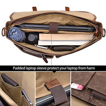 Load image into Gallery viewer, Mens Messenger Bag 15.6 Inch Waterproof Vintage Genuine Leather Waxed Canvas Briefcase Large Satchel Shoulder Bag Rugged Leather Computer Laptop Bag, Brown