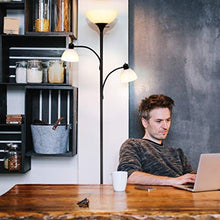 Load image into Gallery viewer, Brightech Sky Dome Double – High Brightness Torchiere Floor Lamp with 2 Reading Lights for Living Rooms, Bedrooms – Replace Halogen Standing Lamps with Efficient LED Office Lighting - Tall Black Pole