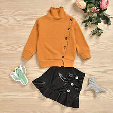 Load image into Gallery viewer, Toddler Baby Girl Winter Skirt Outfit Set Yellow Knit Sweater Tops + PU Leater Black Pencil Skirts Fall Clothes Set (18-24 Months,Leather Skirts)