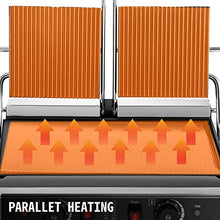 Load image into Gallery viewer, Happybuy 110V Commercial Sandwich Panini Press Grill 2X1800W Temperature Control 122°F-572°F Commercial Panini Grill Non Stick Surface for Hamburgers Steaks Bacons (Up Grooved and Down Flat Plates)