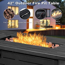 Load image into Gallery viewer, Tangkula 9 Pieces Patio Rattan Furniture Set, Patiojoy Sectional Sofa Set w/Fire Pit Table, Storage Box, Coffee Table, Outdoor Wicker Conversation Set w/ 42” Propane Fire Pit Table (Grey)