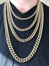 Load image into Gallery viewer, Men's Miami Cuban Link Chain - Iced Diamond Clasp - Iced Men's Heavy Chain 18"-30" - 14k 18k Yellow Gold Over Stainless Steel - Never Changes Color - BEST QUALITY