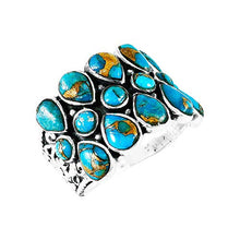 Load image into Gallery viewer, Turquoise Ring Sterling Silver 925 Genuine Gemstones Size 6 to 11 (Teal/Matrix Turquoise) (10)