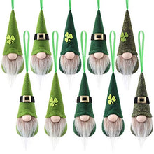 Load image into Gallery viewer, St Patrick Day Hanging Gnome Ornaments Set of 10, Irish Gnomes Handmade Leprechaun Elf Tomet DecorationsSpring Gnome Lucky Clover Hanging Ornament