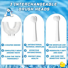 Load image into Gallery viewer, U Shaped Electric Toothbrush 360 Rotation Toddler Auto Whitening Toothbrush Silicone Whole Mouth Baby Toothbrush Automatic Electric Toothbrush with 2 Brush Heads for Children Kids, Battery Operated