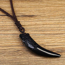 Load image into Gallery viewer, COAI Reiki Healing Wolf Tooth Black Obsidian Genuine Stones Pendant Necklace for Men