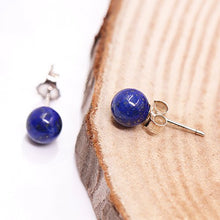 Load image into Gallery viewer, Luna Azure Natural Lapis Lazuli and 925 sterling silver handmade unique round Spherical Ball Stud Earrings push back women girls mothers present jewelry
