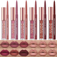 Load image into Gallery viewer, LANGMANNI 6 Matte Lipstick with 6 Lipliners Cosmetics Makeup Gift for Girls(12PCS)+Liquid Chameleon Eyeshadow(Peacock)