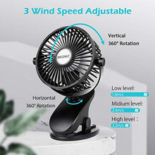 Load image into Gallery viewer, BRIGENIUS Battery Operated Clip on Stroller Fan, Portable Mini Desk Fan Rechargeable, USB Powered Clip Fan for Baby Stroller Office Outdoor Travel, Black