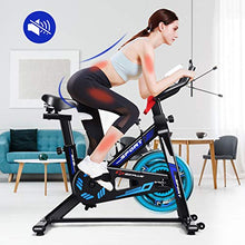 Load image into Gallery viewer, Goplus Indoor Cycling Bike, Adjustable Fitness Exercise Bike with LCD Display, Comfortable Seat Cushion, 5-Position Adjustable Saddle, Stationary Bike for Home and Gym Use (Black + Blue)