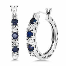 Load image into Gallery viewer, Gem Stone King 925 Sterling Silver Blue Sapphire and White Lab Grown Diamond Accent Women's Hoop Earrings (0.83 Cttw, 22MM = 0.85 Inches Diameter)