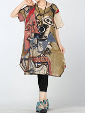 Load image into Gallery viewer, Mordenmiss Women's Summer Abstract Printing Baggy Dress with Pockets M Brown