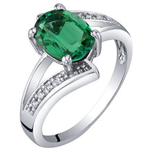 Load image into Gallery viewer, 14K White Gold Created Emerald and Diamond Solitaire Bypass Oval Ring 1.25 Carats Size 5