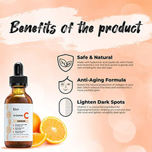 Load image into Gallery viewer, KIZZ Vitamin C Serum - Facial Skin Care Formulated with Hyaluronic Acid, Vitamin E, Aloe, Jojoba Oil & Witch Hazel - For Brightening & Moisturizing Skin - Helps Lift Fine Lines, Wrinkles - 2 fl. Oz