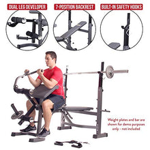 Load image into Gallery viewer, Body Champ BCB5860 Olympic Weight Bench with Preacher Curl, Leg Developer and Crunch Handle, Dark Gray/Black