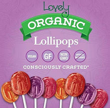 Load image into Gallery viewer, ORGANIC Lollipops - Lovely Co. 7oz Bag (40 count) - Strawberry, Pomegranate, Mango & Grape Flavors | NO HFCS, GLUTEN or Fake Ingredients, 100% VEGAN & Kosher!