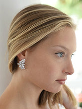 Load image into Gallery viewer, Mariell Cubic Zirconia Marquis-Cut Graceful Curved Cluster Bridal Wedding Earrings - Platinum Plated