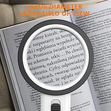 Load image into Gallery viewer, Magnifying Glass with Light, 30X Handheld Large Magnifying Glass 12 LED Illuminated Lighted Magnifier for Macular Degeneration, Seniors Reading, Soldering, Inspection, Coins, Jewelry, Exploring(White)