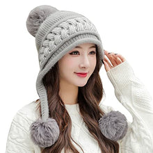 Load image into Gallery viewer, HUAMULAN Women Winter Beanie Hat Earflap Peruvian Warm Slouchy Fleece Lined 3 Pom Poms Knit Cap Sherpa Fluffy Ski Hats