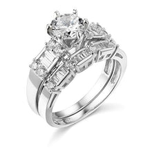 Load image into Gallery viewer, TWJC 14k White Gold Solid Wedding Engagement Ring and Wedding Band 2 Piece Set - Size 7.5