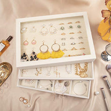Load image into Gallery viewer, Mebbay Stackable White Jewelry Trays Organizer Set with Clear Lid Jewelry Storage Display Trays for Drawer, Earring Necklace Bracelet Ring Organizer, Set of 4