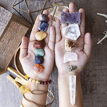 Load image into Gallery viewer, White Sage, Palo Santo Wood & Crystal Healing Kit (17Pc) ~ Smudge Stick, Palo Santo Sticks, Raw Crystals, Quartz Obelisk, 7 Chakra Stones, +Bracelet & Spiral Pendant Necklace w COA & Info Card