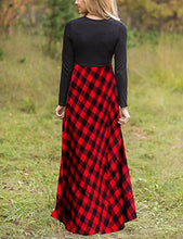 Load image into Gallery viewer, MEROKEETY Women's Plaid Long Sleeve Empire Waist Full Length Maxi Dress with Pockets