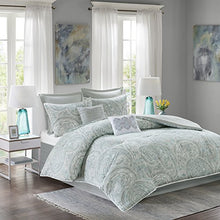 Load image into Gallery viewer, Comfort Spaces Cozy Comforter Set-Modern Classic Design All Season Down Alternative Bedding, Matching Shams, Bedskirt, Decorative Pillows, King (104 in x 90 in), Kashmir, Paisley Blue/Grey 8 Piece