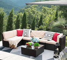 Load image into Gallery viewer, Devoko Patio Furniture Sets 6 Pieces Outdoor Sectional Rattan Sofa Manual Weaving Wicker Patio Conversation Set with Glass Table and Cushion (Beige)