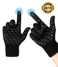 Load image into Gallery viewer, Winter Warm Touchscreen Gloves for Women Men - Triangle Anti-Slip Silicone Gel, Knit Thermal Soft Lining & Elastic Cuff, Driving Motorcycle Cycling Bike Sports Texting Gloves(One-Size, Black)