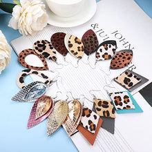 Load image into Gallery viewer, Florideco 16 Pairs Leopard Faux Leather Earrings for Women Layered Leather Petal Leaf Lozenge Teardrop Dangle Earrings Lightweight