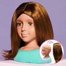 Load image into Gallery viewer, I'm A Stylist Styling Head Deluxe Lucy - Doll Mannequin Head, Interchangeable Wig, Synthetic Fiber Brown Hair Includes Magnetic Lashes, Hair Accessories, Earrings & Face Gems for Kids 8+ Years - 13"