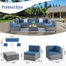 Load image into Gallery viewer, SUNLEI 7pcs Patio Outdoor Furniture Sets Conversation Set,Low Back All-Weather Rattan Sectional Sofa with Tea Table&Washable Couch Cushions(Silver Rattan)(Aegean Blue)