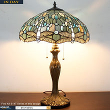 Load image into Gallery viewer, Tiffany Lamps 24 Inch Tall 2 Light Sea Blue Stained Glass Crystal Bead Dragonfly Style Table Lamp Shade Desk Beside Lamp Antique Zinc Base for Coffee Table Living Room Bedroom S147 WERFACTORY