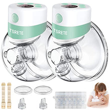Load image into Gallery viewer, TSRETE Breast Pump, Double Wearable Breast Pump, Electric Hands-Free Breast Pumps with 2 Modes, 9 Levels, LCD Display, Memory Function Rechargeable with Massage and Pumping Mode 24mm Flange-Green