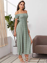 Load image into Gallery viewer, Floerns Women's Boho Floral Print Off Shoulder Split Long A Line Dress Brown XS