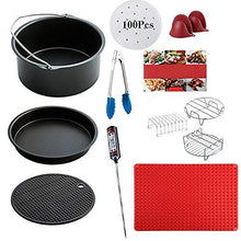 Load image into Gallery viewer, 11PCS Air-Fryer-Accessories with Recipe-Cookbook-Liners, Non-stick Barrel/Pan + Metal Holder + Multi-Purpose Rack +Baking Mat