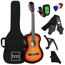 Load image into Gallery viewer, Best Choice Products 38in Beginner All Wood Acoustic Guitar Starter Kit w/Case, Strap, Digital Tuner, Pick, Strings - Sunburst