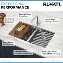 Load image into Gallery viewer, Ruvati 33-inch Workstation 60/40 Double Bowl Undermount 16 Gauge Stainless Steel Ledge Kitchen Sink - RVH8356