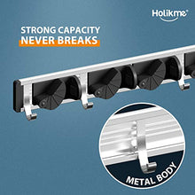 Load image into Gallery viewer, Holikme Mop Broom Holder Wall Mount Metal Pantry Organization and Storage Garden Kitchen Tool Organizer Wall Hanger for Home Goods (4 Positions with 4 Hooks, Black)
