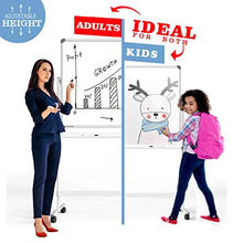 Load image into Gallery viewer, Large Mobile Rolling Magnetic Whiteboard - 48 x 32 Inches Height Adjust Double Sides Portable White Board on Wheels, Dry Erase Board Easel with Stand for Office, Home & Classroom