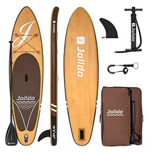 Load image into Gallery viewer, jolldo Inflatable Stand Up Paddle Board 10'6'×31"×6" Ultra-Light SUP Non-Slip Deck w Paddle, Pump, Backpack, Leash, Waterproof Case, Repair kit, Wood