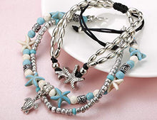 Load image into Gallery viewer, Finrezio 12PCS Ankle Bracelet for Women Girls Blue Stone Bead Turquoise Starfish Beach Anklets Chain Gold Silver Plated Foot Jewelry Set Adjustable