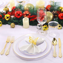 Load image into Gallery viewer, NERVURE 100Pieces White with Gold Rim Plastic Plates- 7.5inch Disposable Gold Salad/Dessert Plates-Ideal for Weddings& Parties